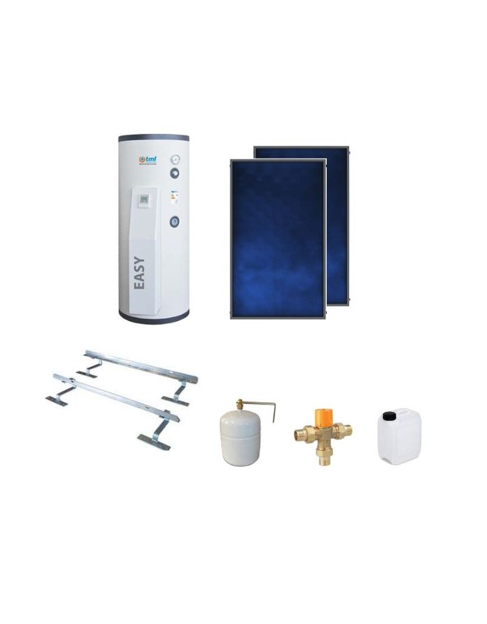 BSKD302EASY Kit completo con circulación forzada 2 colectores PBS250 Elios + 1 caldera de 300lt.  Con módulo solar integrado de bobina fija + accesorios